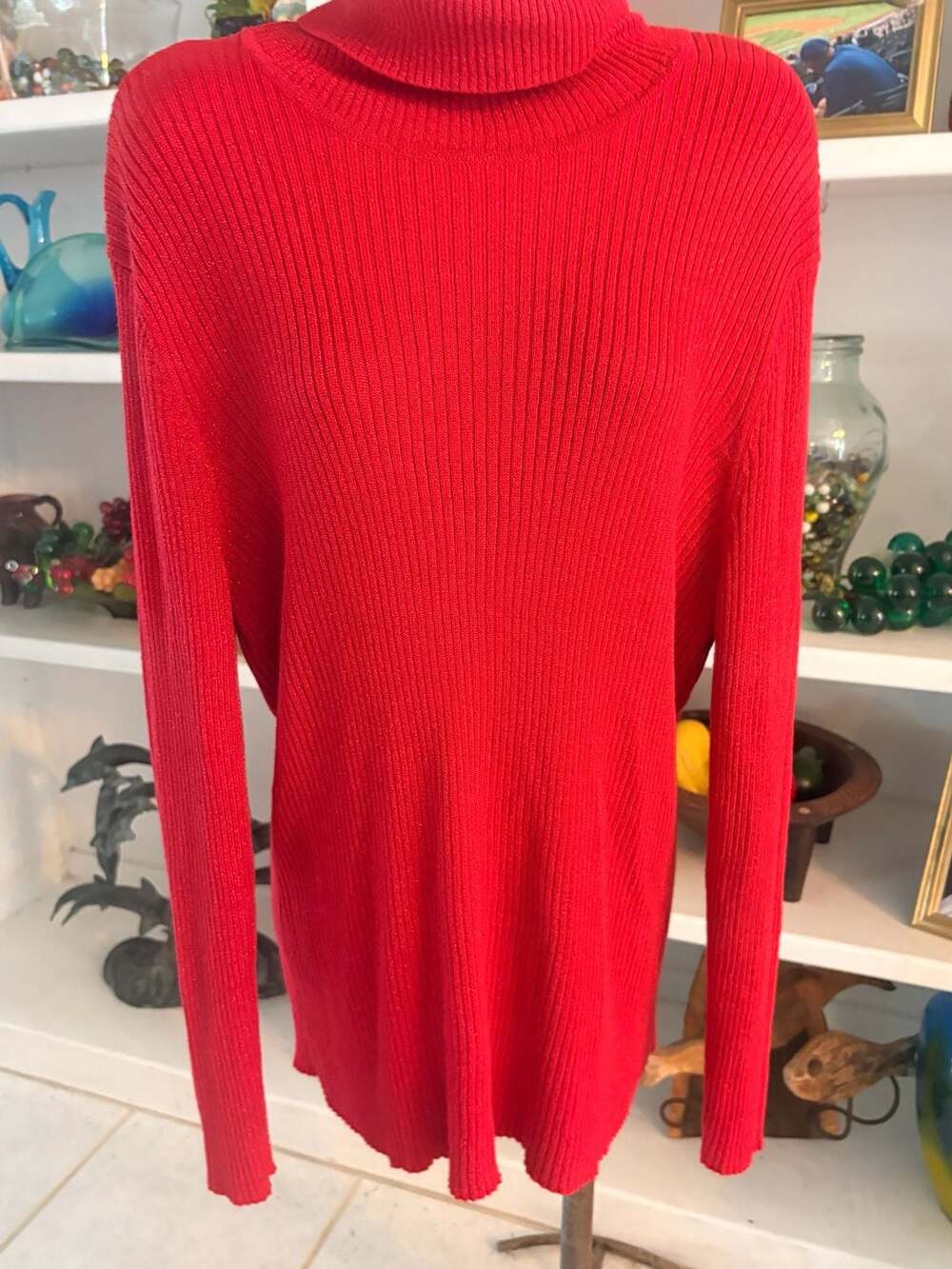 Joseph A Turtleneck Sweater Size XXL Red Ribbed Silk Blend Pullover